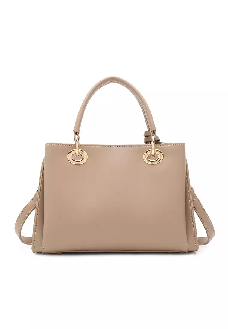 Women's Zig Zag Quilted Top Handle Bag / Crossbody Bag / Shoulder Bag - Beige