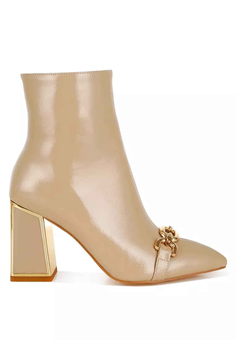 Discount on London Rag  shoes - SKU: Metallic Chain Detail Boots in Beige