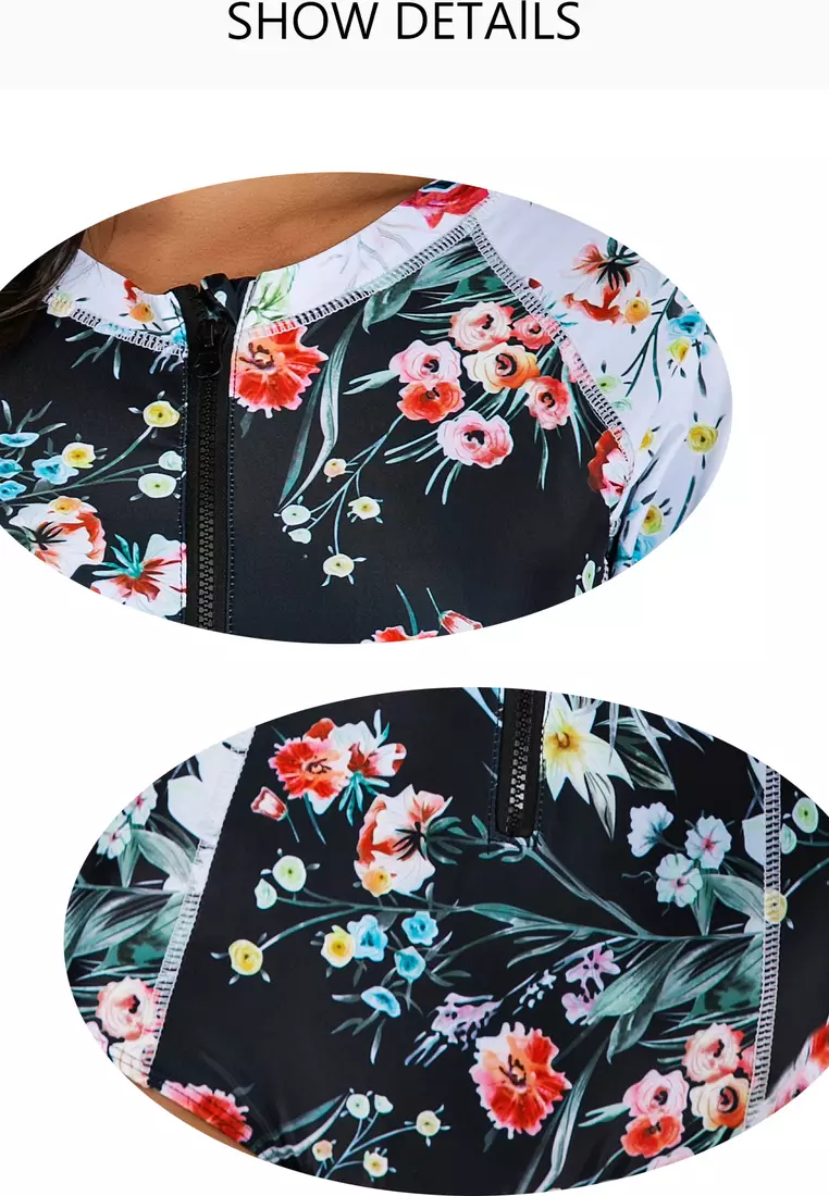 Surf Print Long Sleeve One Piece Swimsuit
