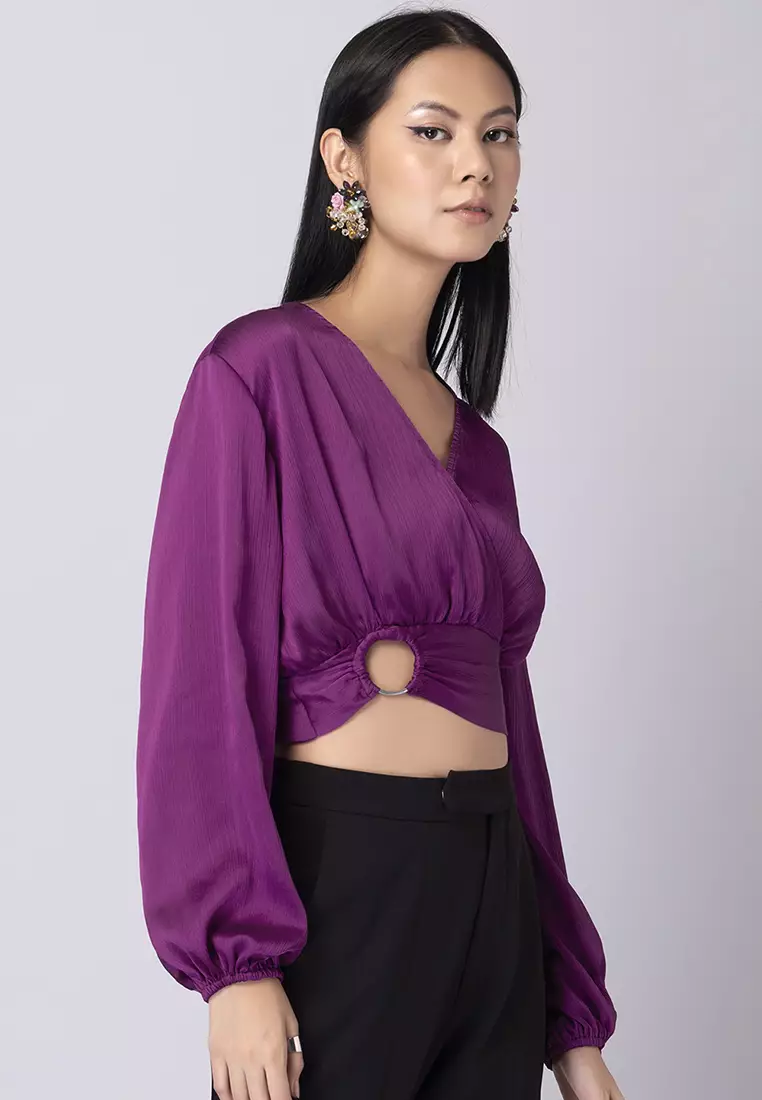 Pink Wrap Waist Cut Out Crop Top