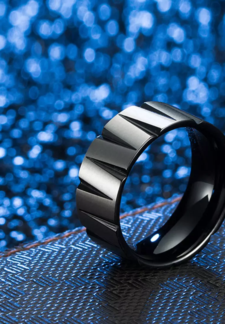 Color Matching Cone Design Brushed Finish Titanium Steel Ring JW QF-JZ216