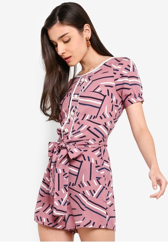 ZALORA pink and multi Short Sleeve Playsuit with Contrast Piping 74F4BAA3AF669EGS_1