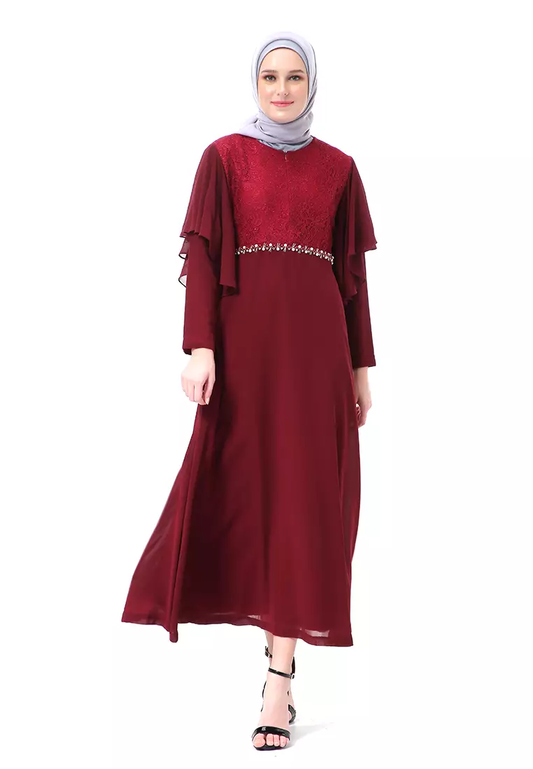 Dress maroon deals muslimah