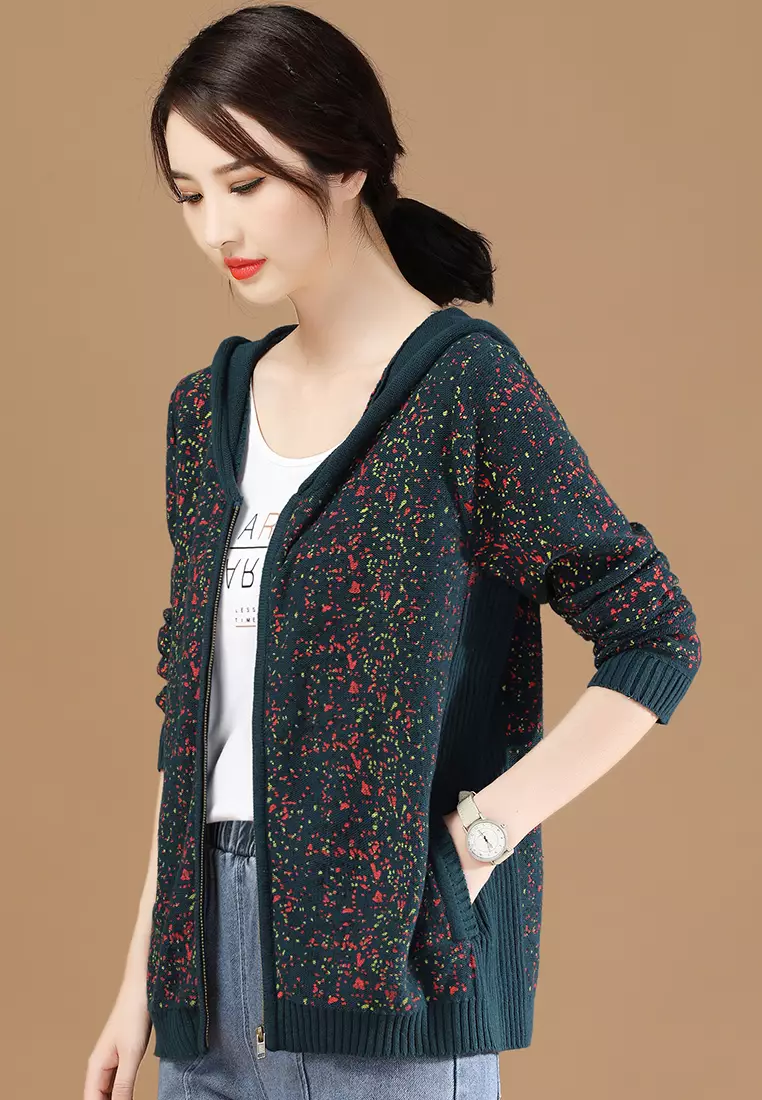 Buy A IN GIRLS Melange Print Hooded Knitted Jacket 2024 Online