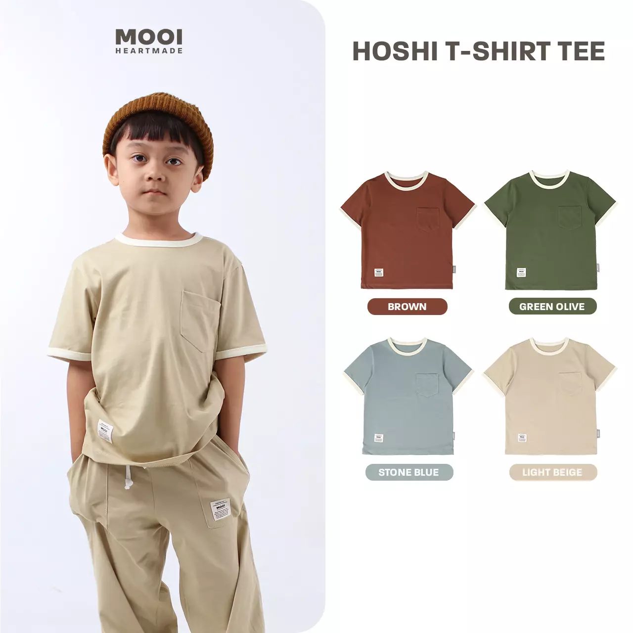 Mooi Kaos Anak Laki-Laki Hoshi T-Shirt Tee - Green Olive