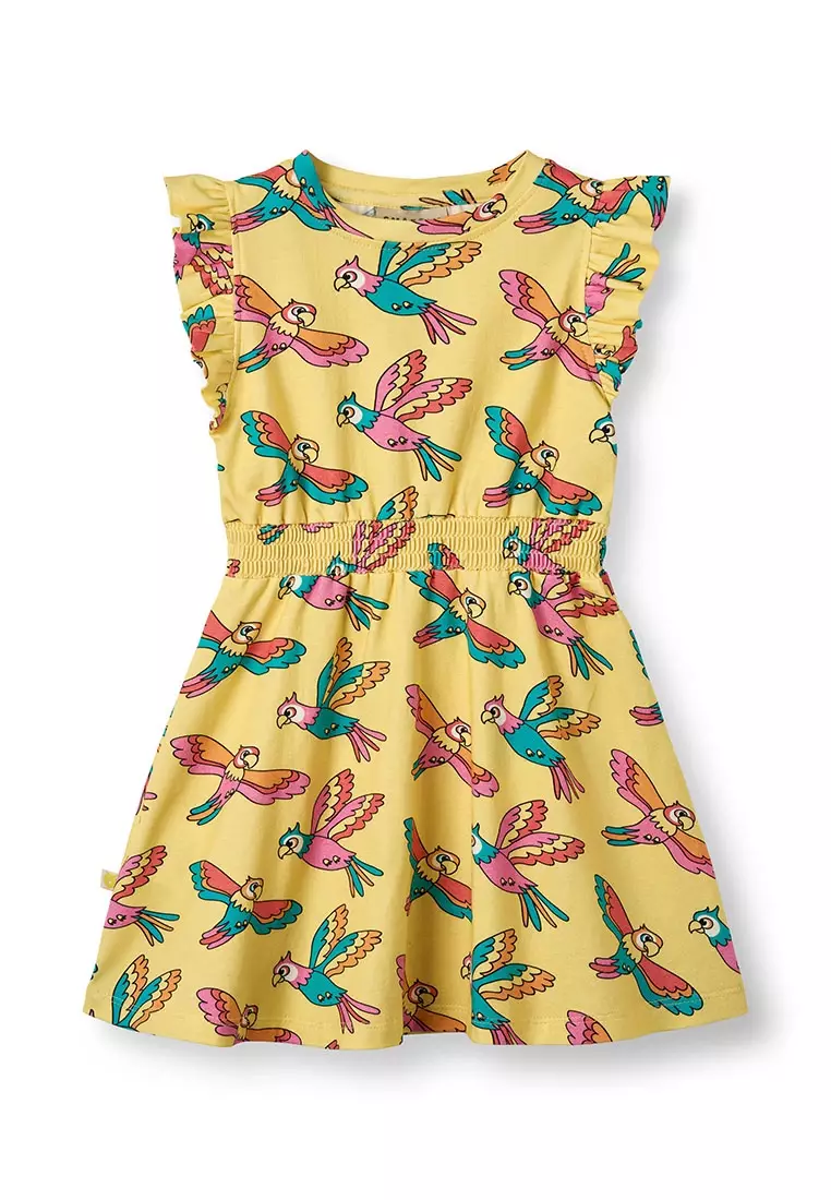 Sleeveless dress with parrots