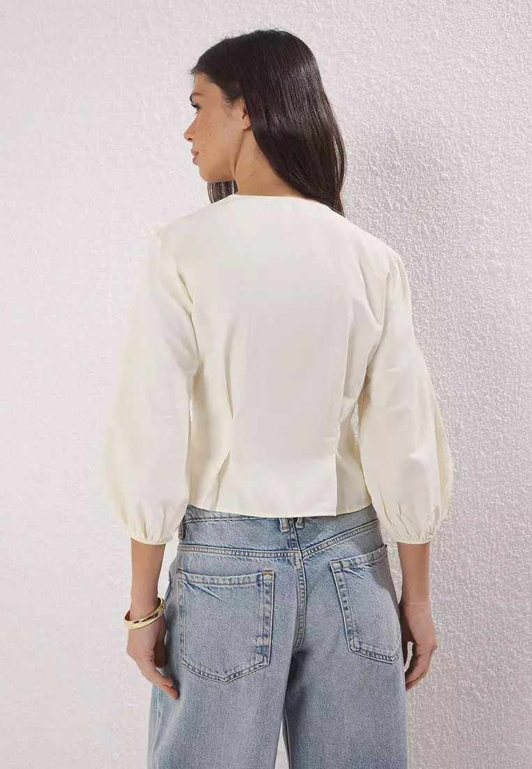 Light Yellow Double Breasted Woven Blouse TWOSS25BZ00170