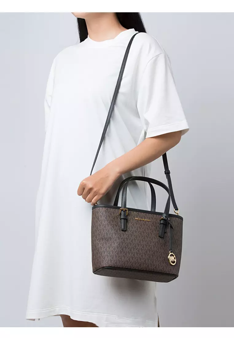 Jet Set Travel Extra-Small Logo Top-Zip Tote Bag - Dark Brown/Black