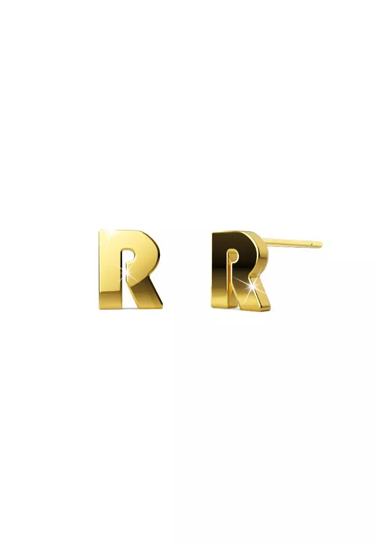 Bold Initial Alphabet Letter Earrings Gold Layered Steel Jewellery- R