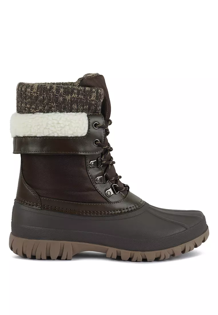 Discount on London Rag  shoes - SKU: Brown Knitted Collar Lace Up Boots