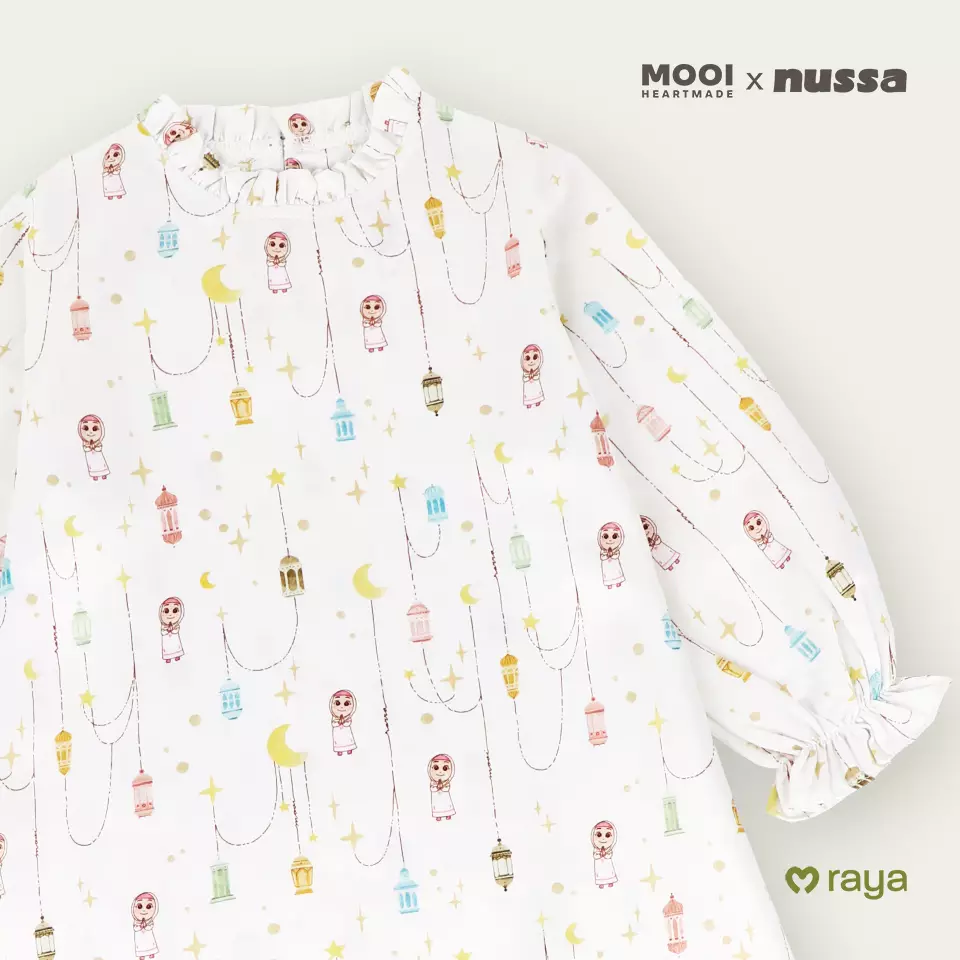 Mooi x Nussa Rarra Gamis Print Dress Anak Gamis Anak Perempuan Raya Collection