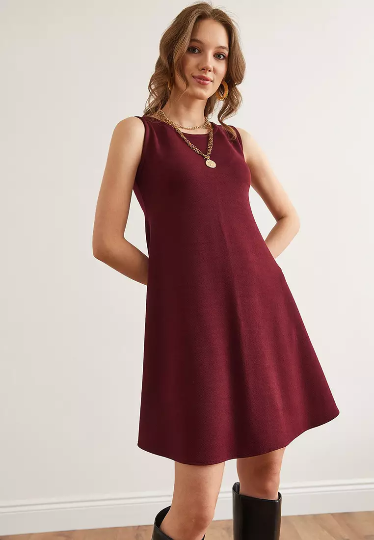 Crew Neck Flared Knitted Crepe Dress