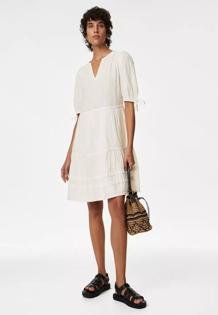 Buy MARKS SPENCER Pure Cotton V Neck Mini Tiered Dress 2024