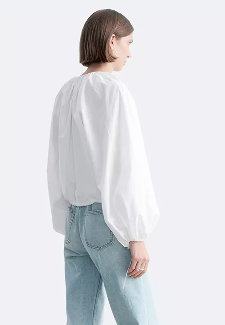 Cotton Poplin Zip-Front Blouse