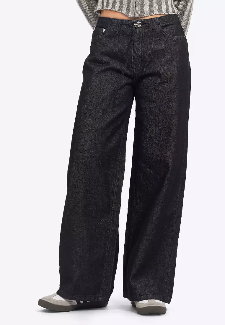 Wide Leg Drawstring Denim Pants