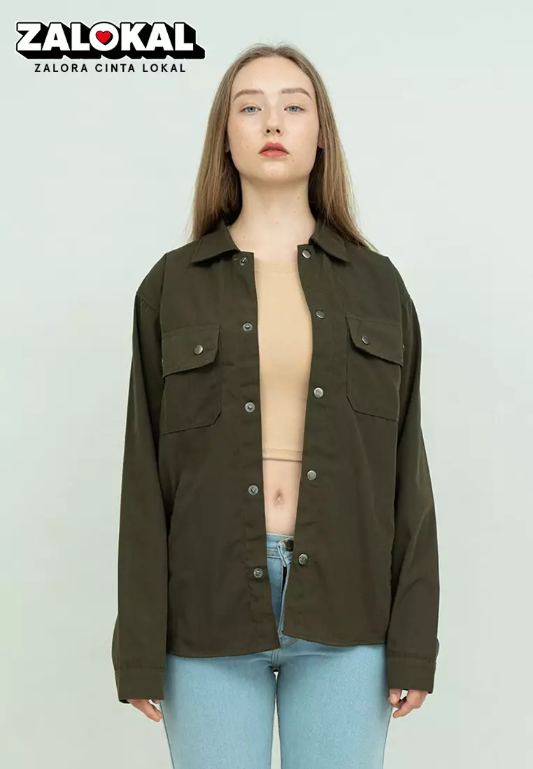 Jaket parka outer jaket wanita semi parka warna Army unisex