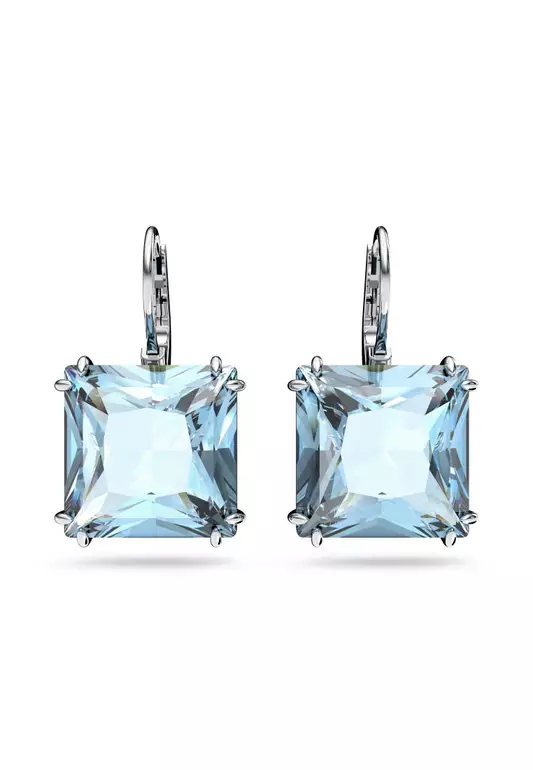 Millenia Drop Earrings Square Cut Blue Rhodium Plated
