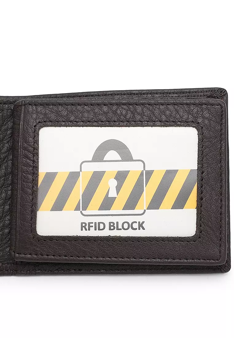 Genuine Leather RFID Short Wallet - Black