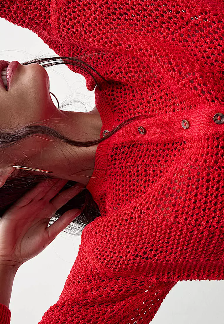 Cotton Rich Open Stitch Cropped Cardigan