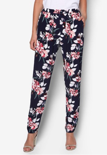 Navy Floral Printed Trousers, esprit outlet hk韓系時尚, 梳妝