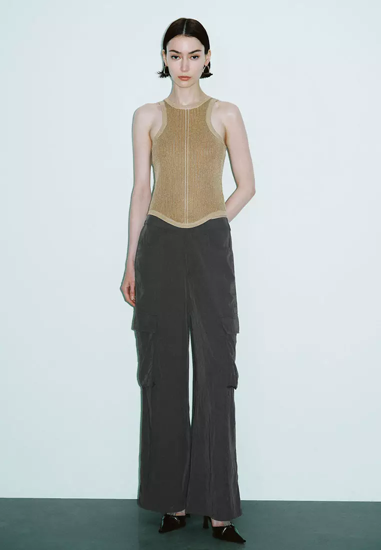 UR秋季新款女装潮流百搭撞色纹理修身针织背心UWJ940029