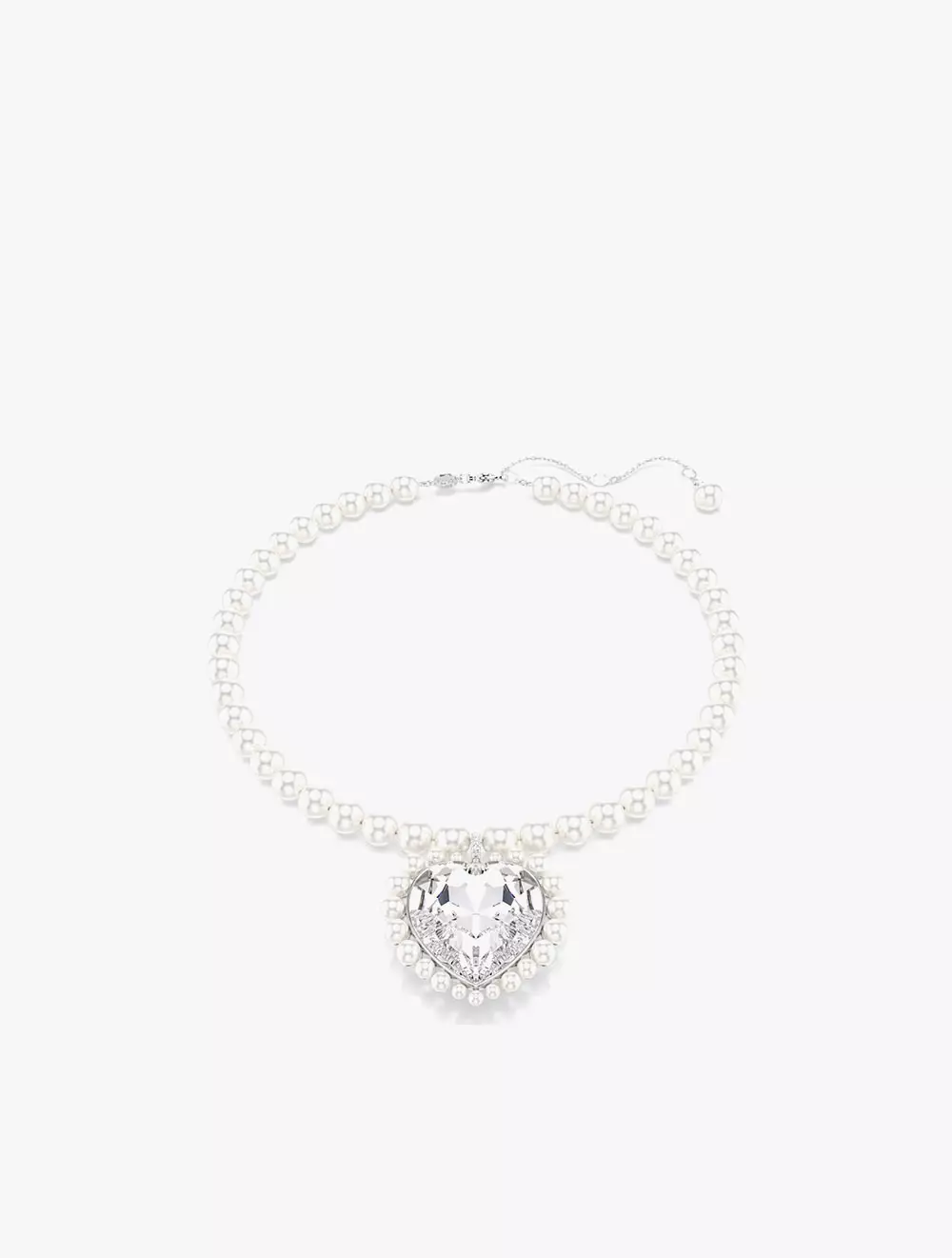 Ariana Grande x Swarovski necklace, Crystal pearl, Heart cut, Heart, White, Rhodium plated