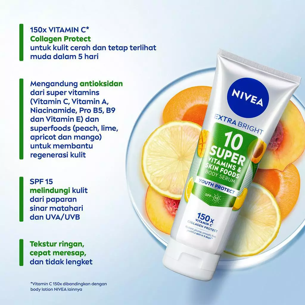 NIVEA Body Serum Extra Bright 10 Super Vitamins & Skin Foods Youth Protect Collagen 320ml