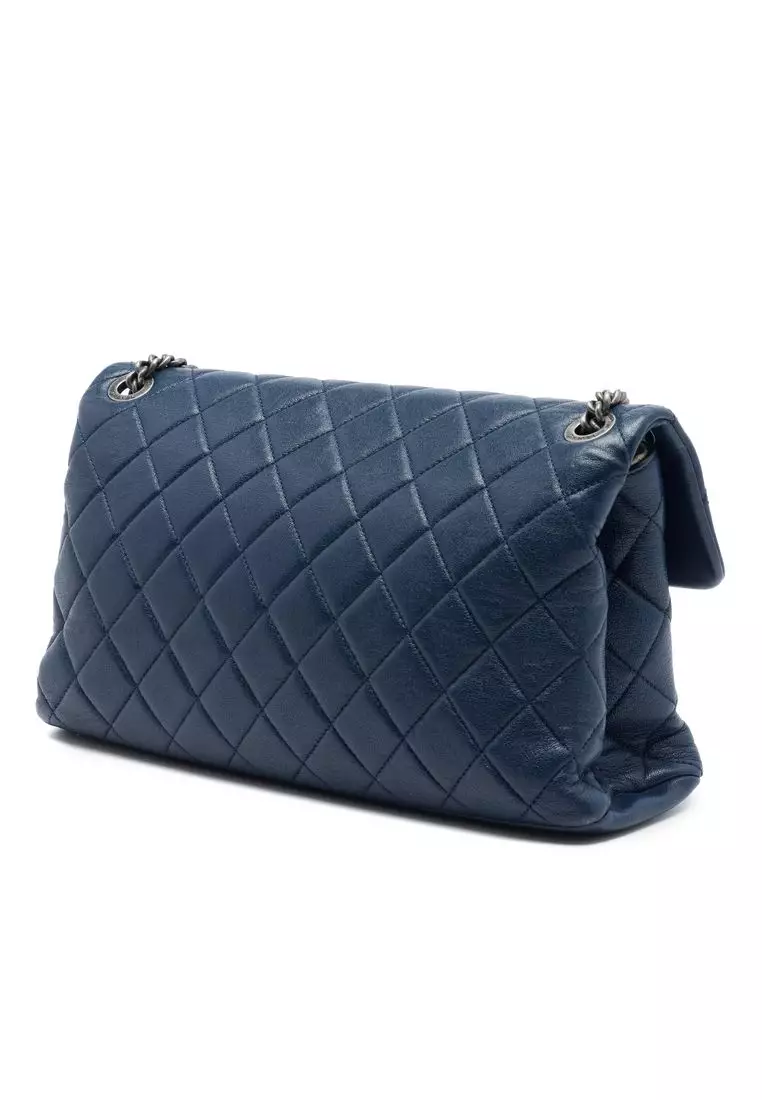 Pre-Loved Chanel Large Quilted Shiny Sheepskin Burgundy Rocks Flap