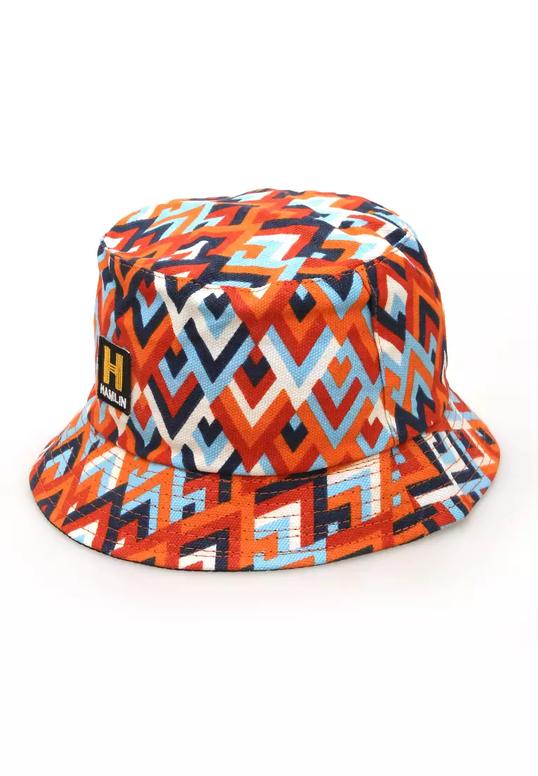 Kai Topi Bucket Motif Etnik Casual Hat Pria Wanita Material Canvas ORIGINAL - Orange