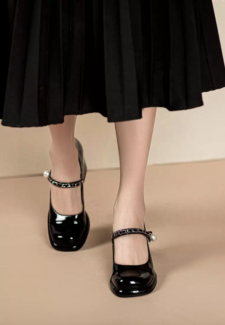 7CM Chain Strap Patent Leather Mary Jane Shoes TE876-5