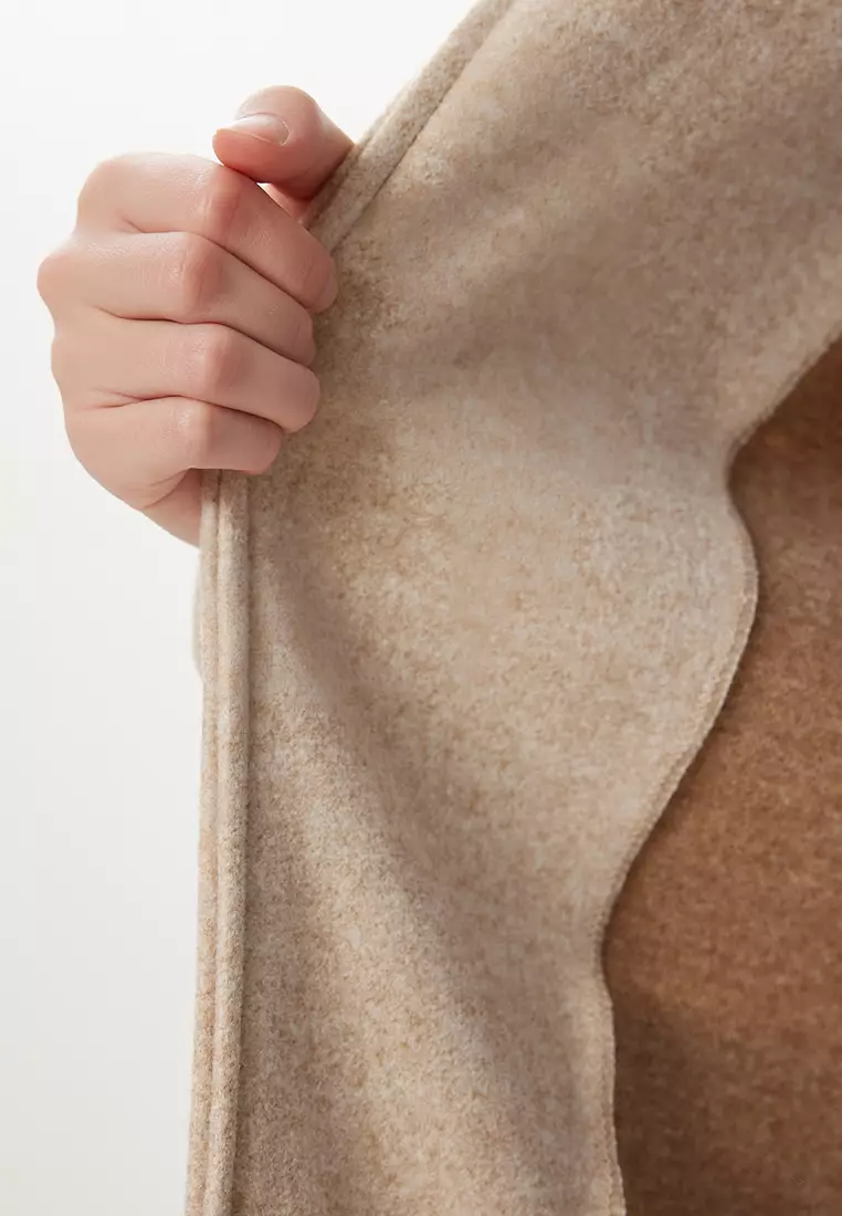 Women's Beige Double Breasted Collar Belted Cashmere Coat Mx00253