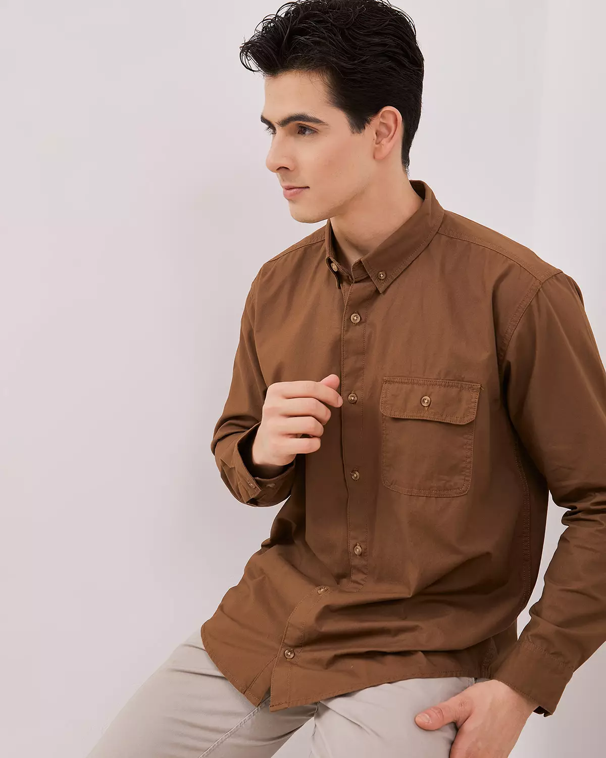 MEN'S DARK BROWN LONG SLEEVED SHIRT