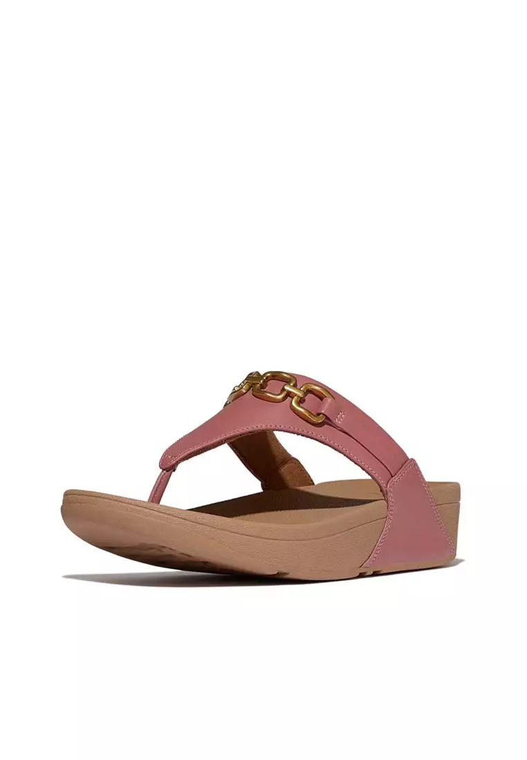 FitFlop LULU Square-Chain Leather Toe-Post Sandals - Rust Rose (E1I-D62)