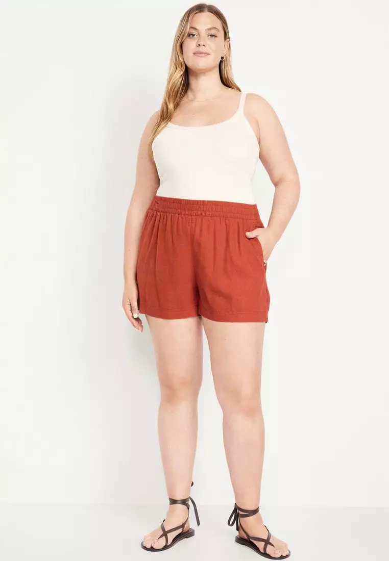 High-Waisted Linen-Blend Shorts -- 3.5-inch inseam