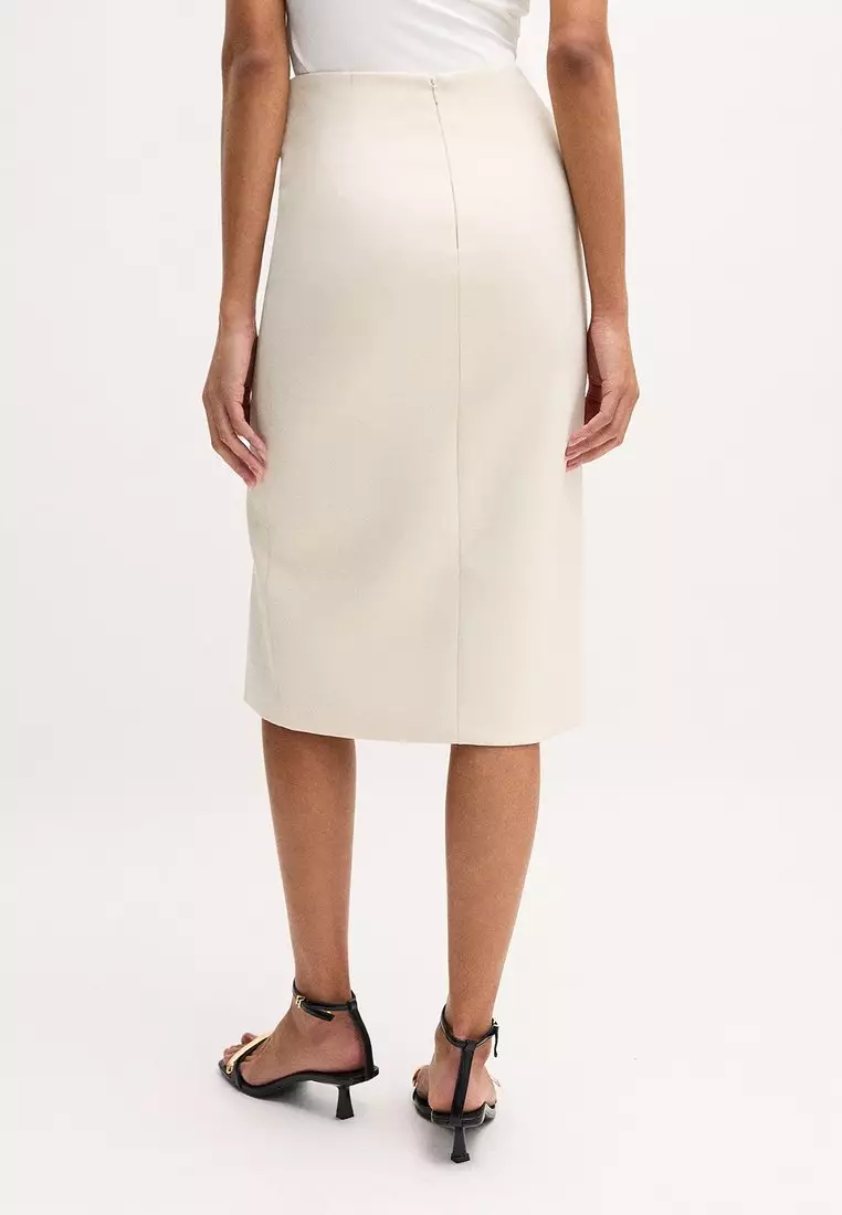 Draped Button Skirt - Ivory