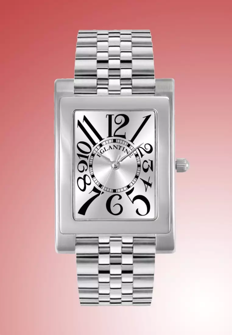 MATIGNON 中性石英錶，銀色錶盤搭配黑色阿拉伯數字，不銹鋼錶帶