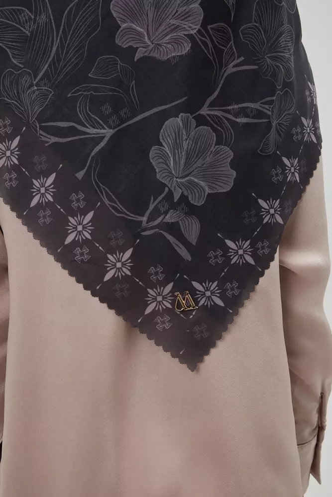 MFMW Twilight Scarf - Kerudung Segi Empat Premium Motif Bunga - Charcoal