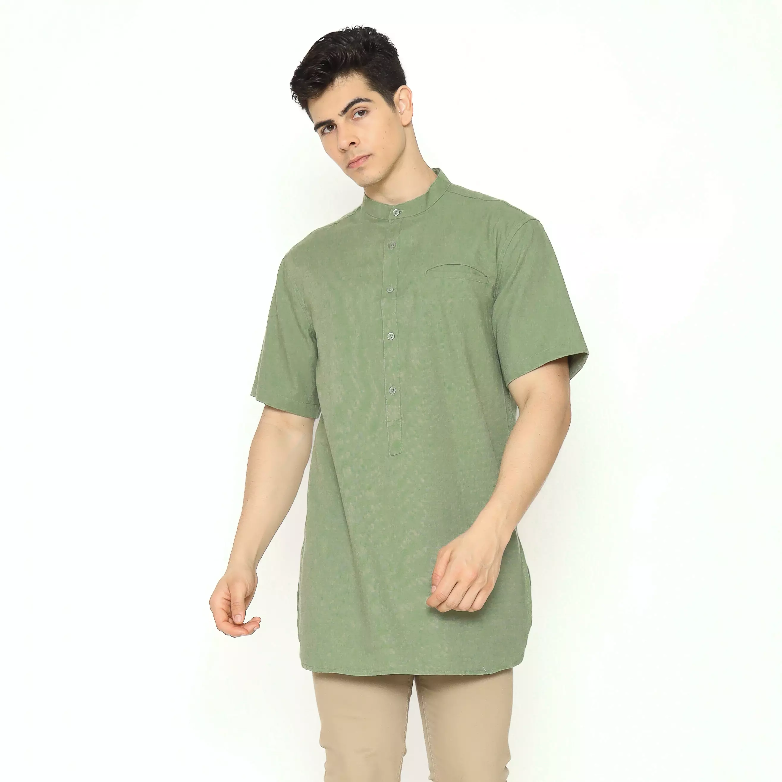 AMK Kemeja Koko Kurta Pria Lengan Pendek KK Nahawand S/s Sage Green