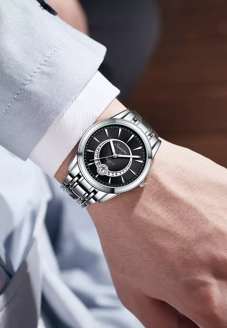 Jam Tangan Pria 9031 Original Luxury Stainless Steel Jam Tangan Cowok black