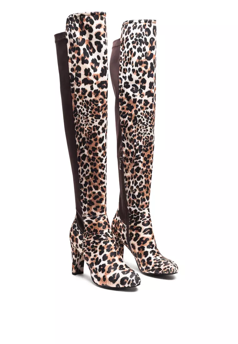 High Low Over The Knee Animal Print Boot