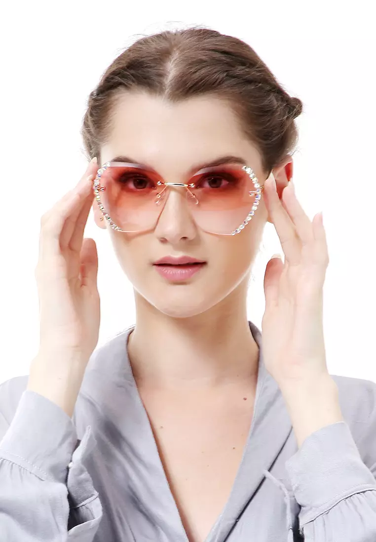 Revika Kacamata Fashion Wanita Sunglasses Frameless Cut Edge Material Metal ORIGINAL - Pink