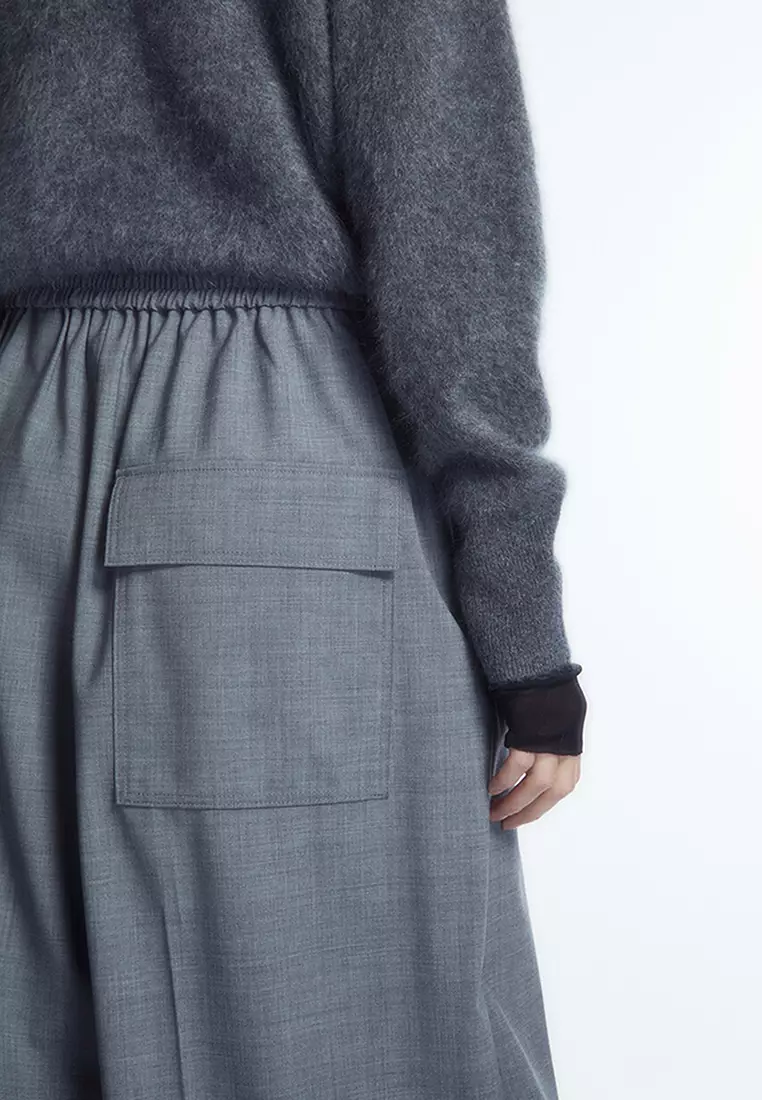 Wide Leg Wool Blend Cropped Trousers