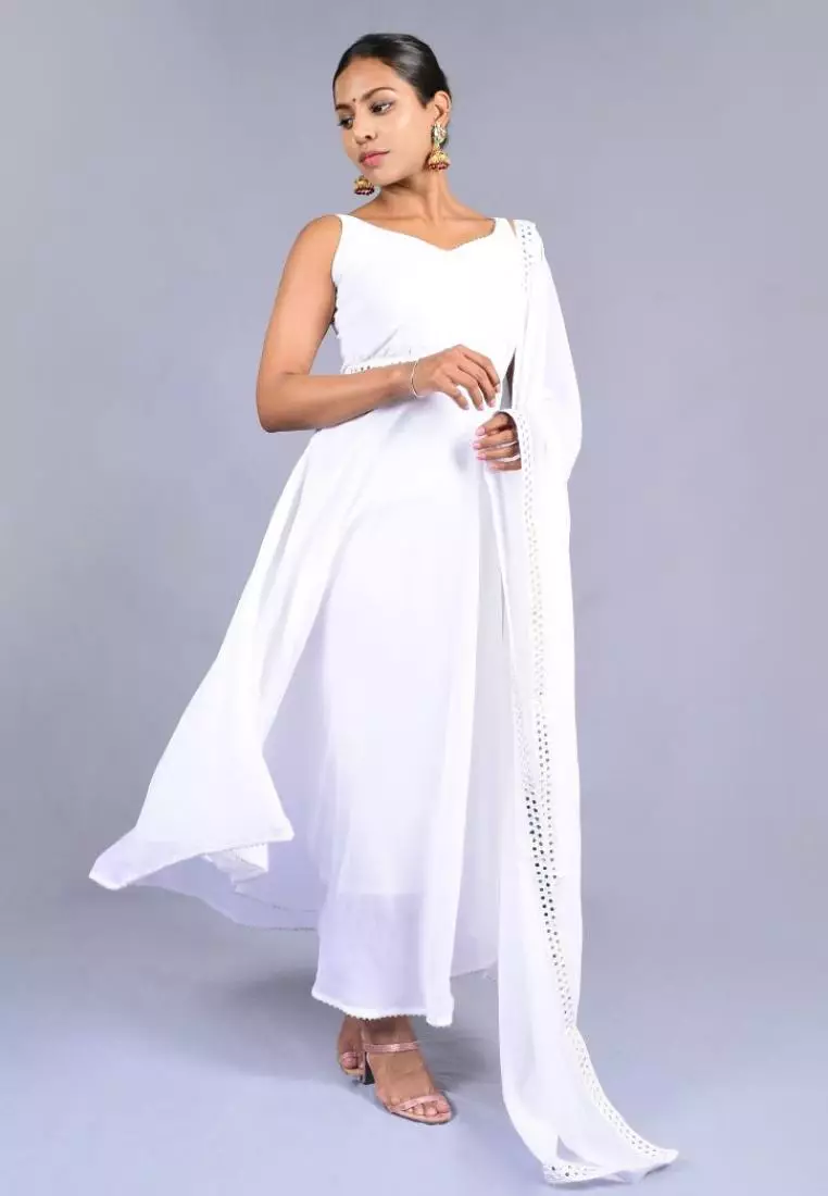 White plain outlet anarkali kurti