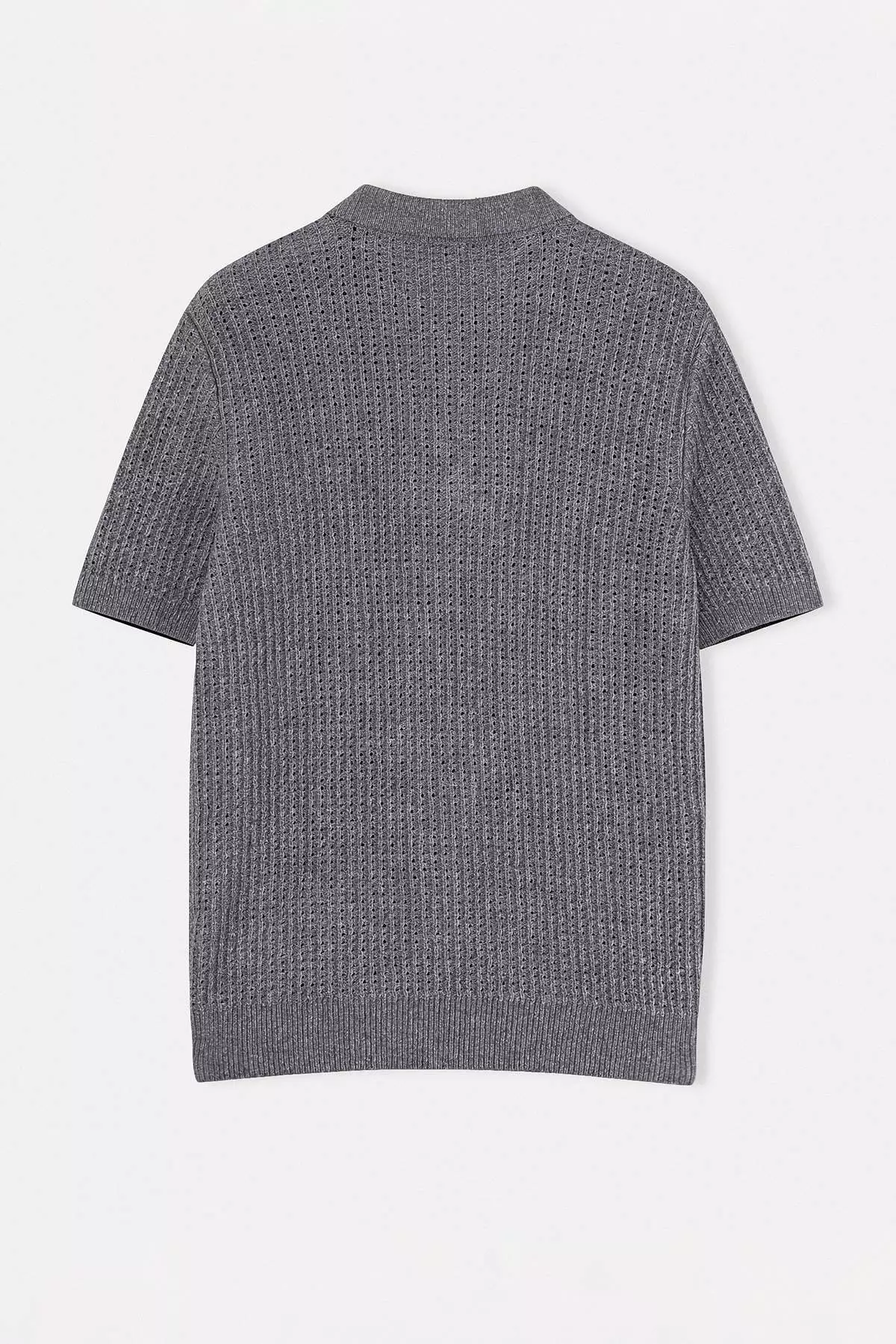 Gray Regular/Normal Cut Buttoned Textured Polo Collar Knitwear T-Shirt Tmnss26Po00027