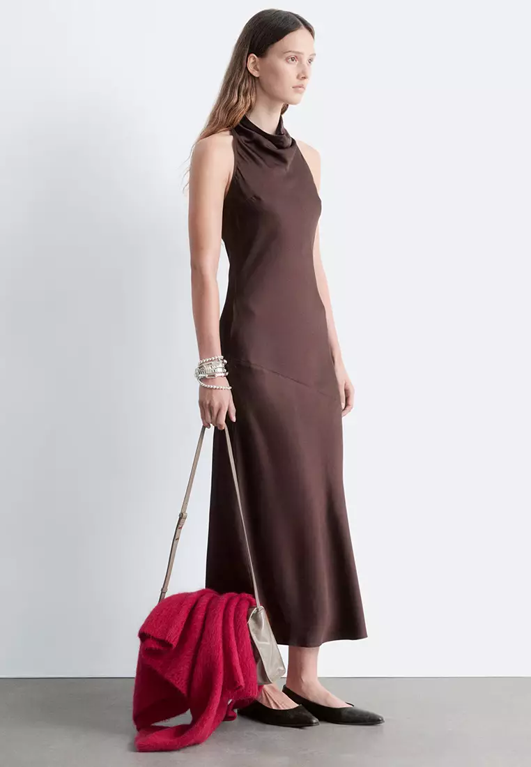 Cowl-Neck Satin Midi Dress