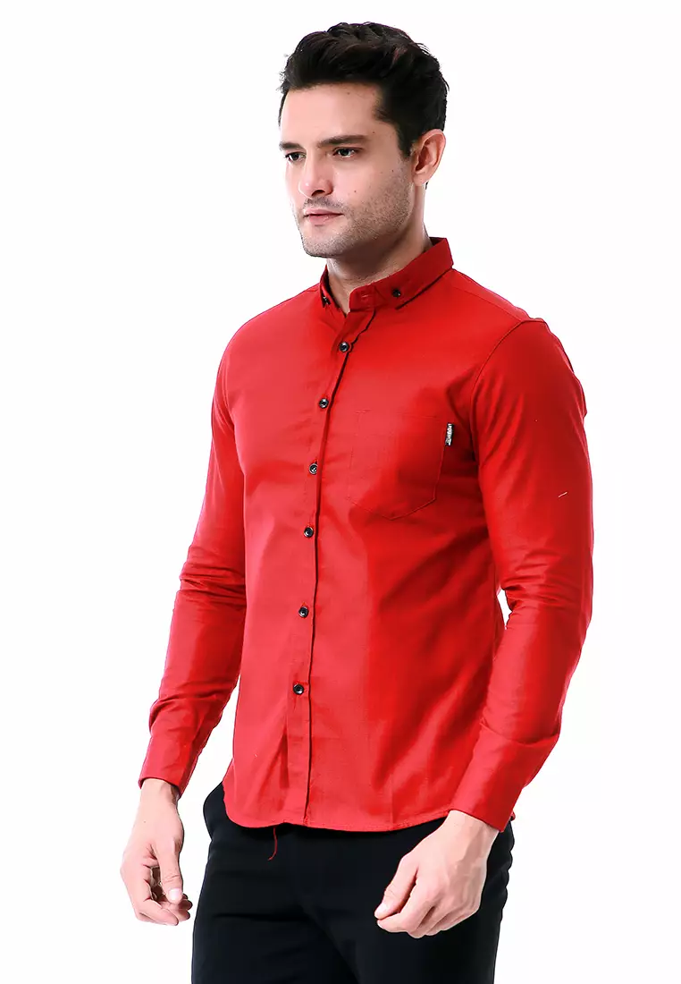 Leopold Kemeja Basic Pria Motif Polos Long Sleeve Material Cotton ORIGINAL - Maroon