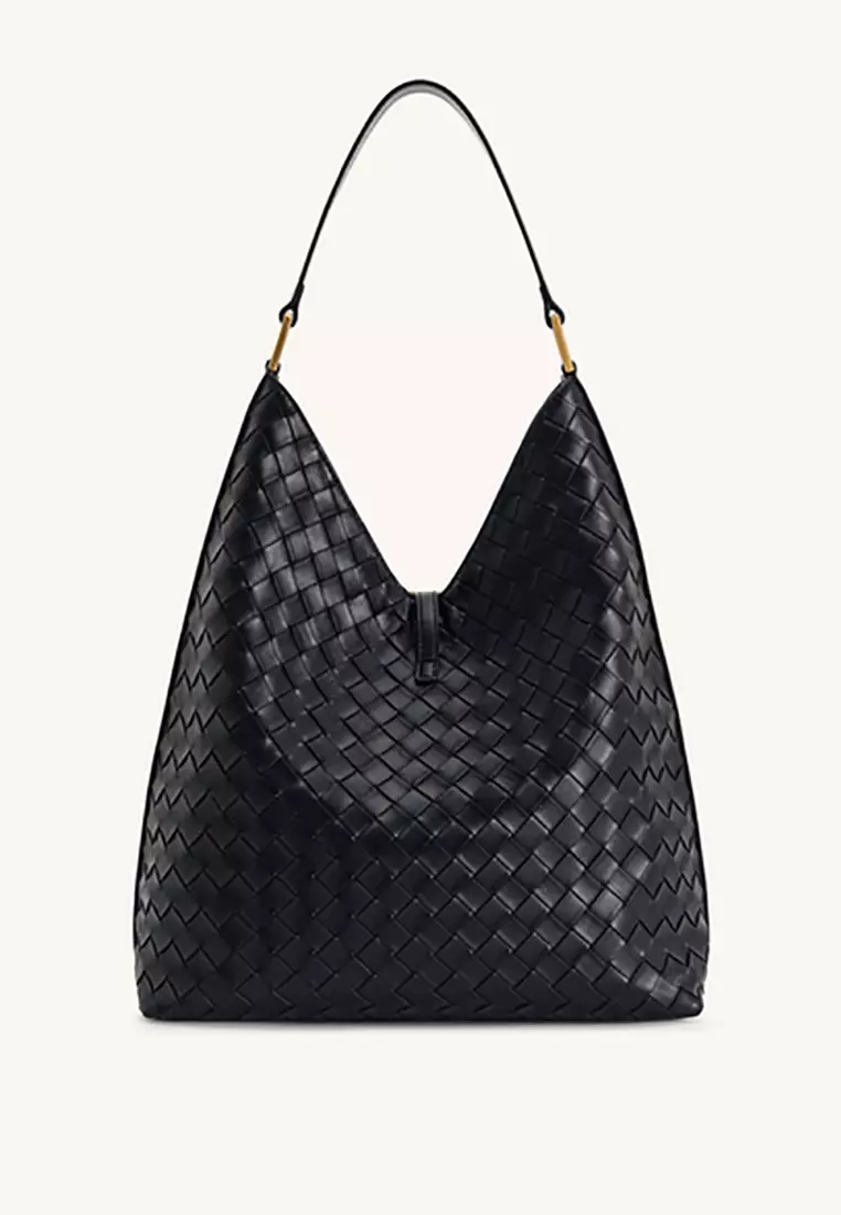 Aria Woven Texture Shoulder Bag - Black