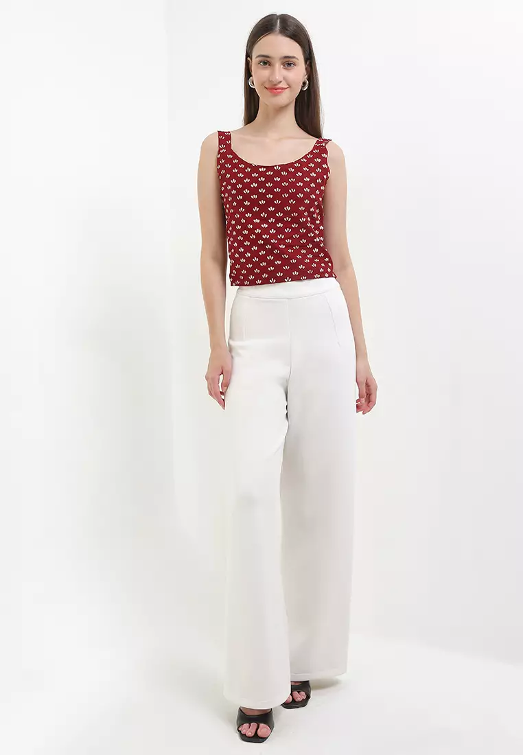 Sleeveless Inner Top Atasan Wanita Basic Bunga Red Tanpa Lengan