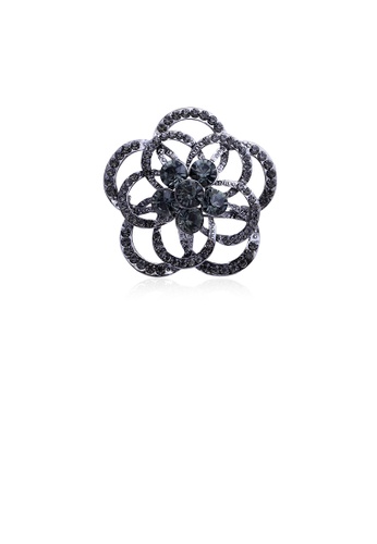 Glamorousky grey Elegant Atmosphere Plated Black Flower Brooch with Cubic Zirconia 66A38AC14AA693GS_1