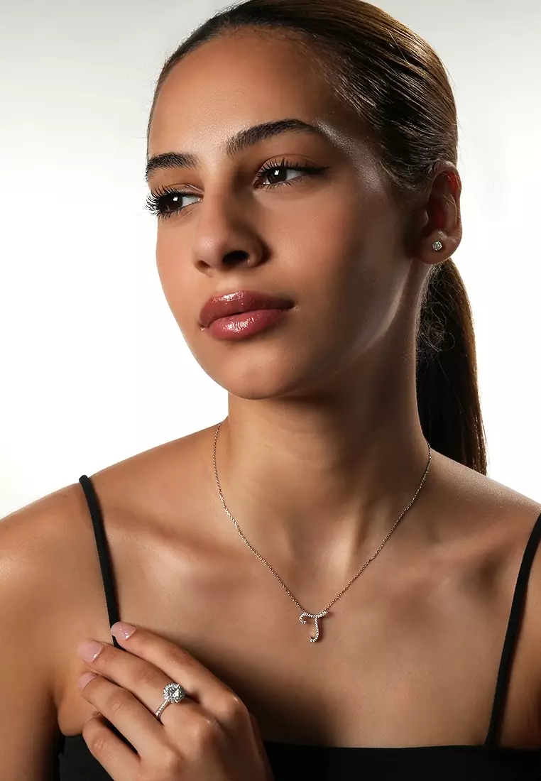 Pavé Lab Grown Diamond 'T' Initial Pendant in White Gold D/E-VVS/VS (0.19ct TDW) with chain